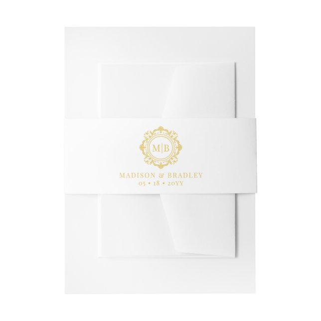 Ornate Floral Monogram Elegant Wedding Custom Invitation Belly Band (Front Example)