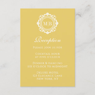 Ornate Floral Monogram Gold Reception Wedding Enclosure Card