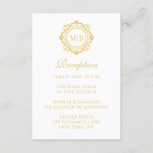 Ornate Floral Monogram Gold Reception Wedding Enclosure Card