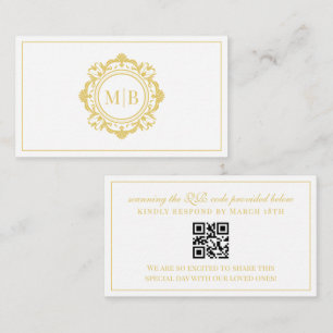 Ornate Floral Monogram Gold Wedding RSVP Enclosure Card