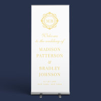 Ornate Floral Monogram Gold Wedding Welcome Sign