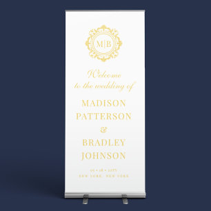 Ornate Floral Monogram Gold Wedding Welcome Sign