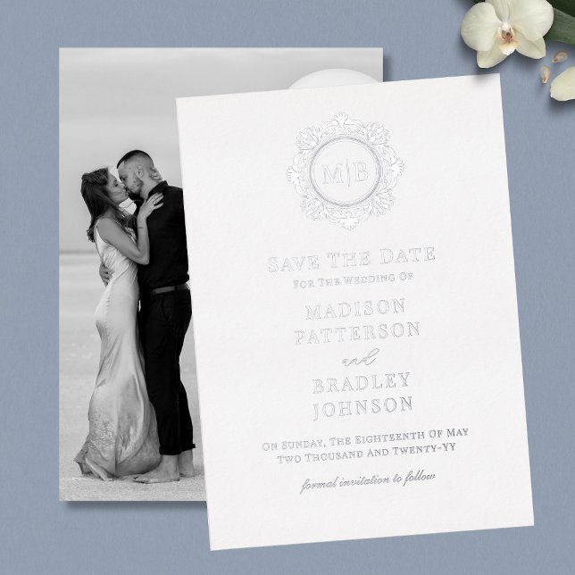 Ornate Floral Monogram Photo Wedding Save The Date (Creator Uploaded)