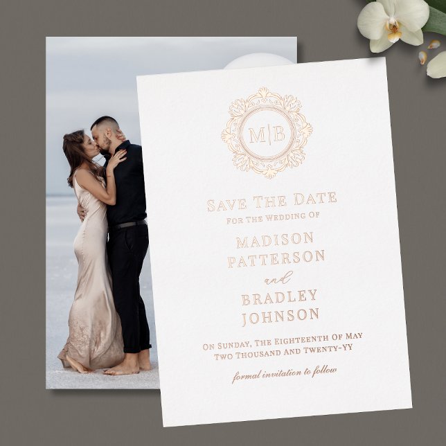 Ornate Floral Monogram Photo Wedding Save The Date (Creator Uploaded)
