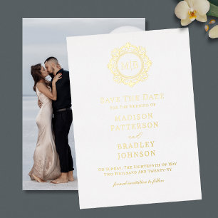 Ornate Floral Monogram Photo Wedding Save The Date