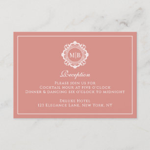 Ornate Floral Monogram Rose Gold Reception Wedding Enclosure Card