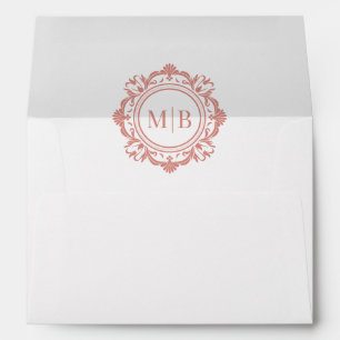 Ornate Floral Monogram Rose Gold Wedding Envelope