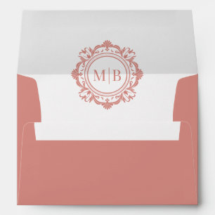 Ornate Floral Monogram Rose Gold Wedding Envelope