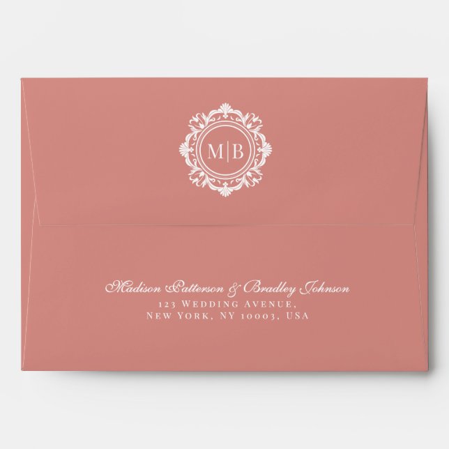 Ornate Floral Monogram Rose Gold Wedding Envelope (Back (Top Flap))
