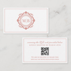 Ornate Floral Monogram Rose Gold Wedding RSVP Enclosure Card