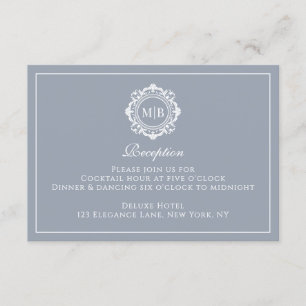 Ornate Floral Monogram Silver Reception Wedding Enclosure Card
