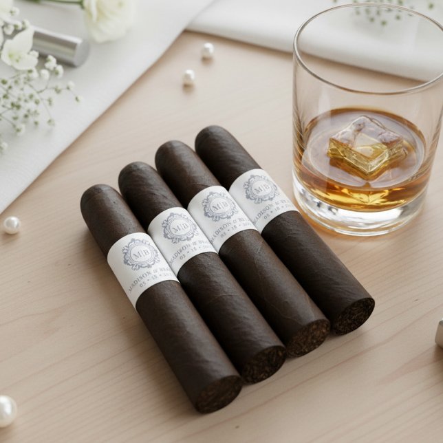 Ornate Floral Monogram Wedding Cigar Band Label (Creator Uploaded)