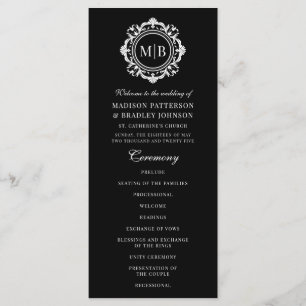 Ornate Floral Monogram Wedding Elegant Black White Programme