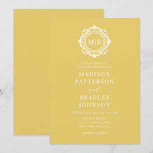 Ornate Floral Monogram Wedding Elegant Gold Invitation