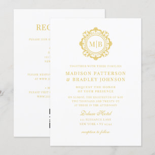 Ornate Floral Monogram Wedding Elegant Gold Invitation