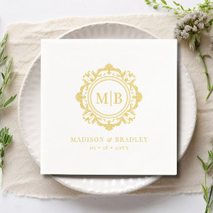 Ornate Floral Monogram Wedding Elegant Gold  Napkin