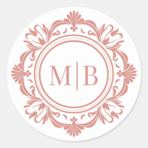 Ornate Floral Monogram Wedding Elegant Rose Gold Classic Round Sticker