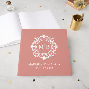 Ornate Floral Monogram Wedding Elegant Rose Gold Guest Book