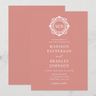 Ornate Floral Monogram Wedding Elegant Rose Gold Invitation