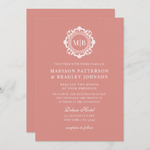 Ornate Floral Monogram Wedding Elegant Rose Gold Invitation