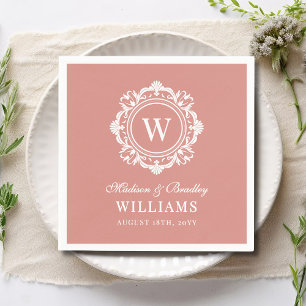 Ornate Floral Monogram Wedding Elegant Rose Gold Napkin