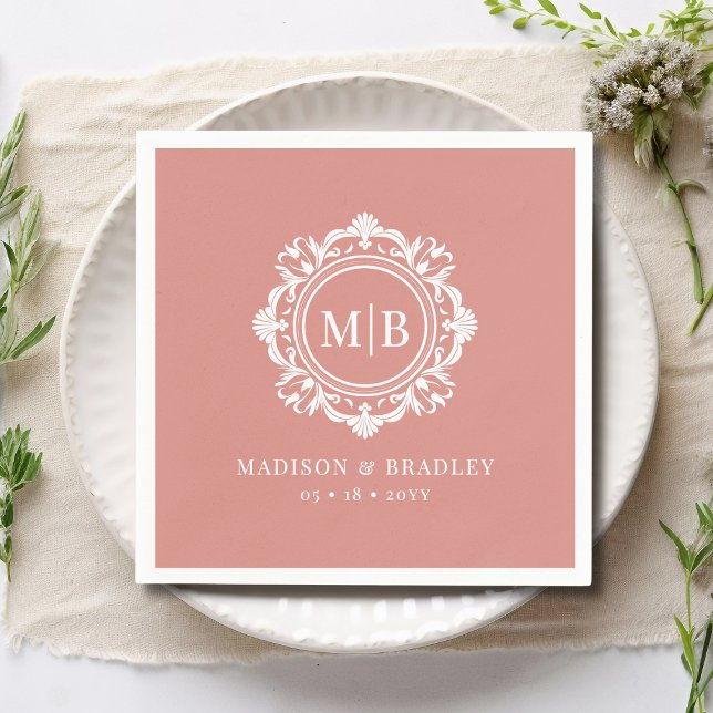 Ornate Floral Monogram Wedding Elegant Rose Gold Napkin (Creator Uploaded)