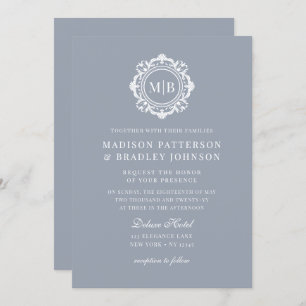 Ornate Floral Monogram Wedding Elegant Silver Invitation