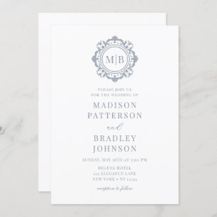 Ornate Floral Monogram Wedding Elegant Silver Invitation
