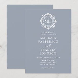 Ornate Floral Monogram Wedding Elegant Silver Invitation