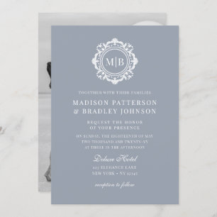 Ornate Floral Monogram Wedding Elegant Silver Invitation