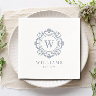 Ornate Floral Monogram Wedding Elegant Silver Napkin