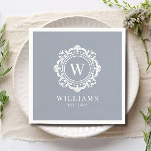 Ornate Floral Monogram Wedding Elegant Silver  Napkin