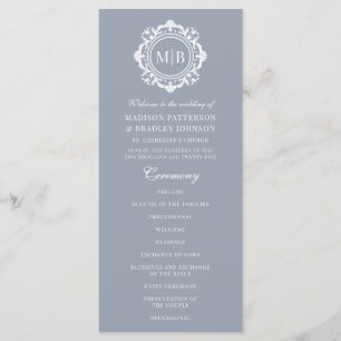 Ornate Floral Monogram Wedding Elegant Silver Programme