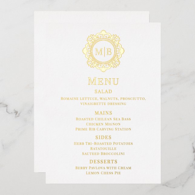 Ornate Floral Monogram Wedding Menu (Front/Back)