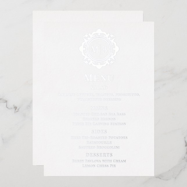 Ornate Floral Monogram Wedding Menu (Front/Back)
