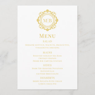 Ornate Floral Monogram Wedding Menu Gold