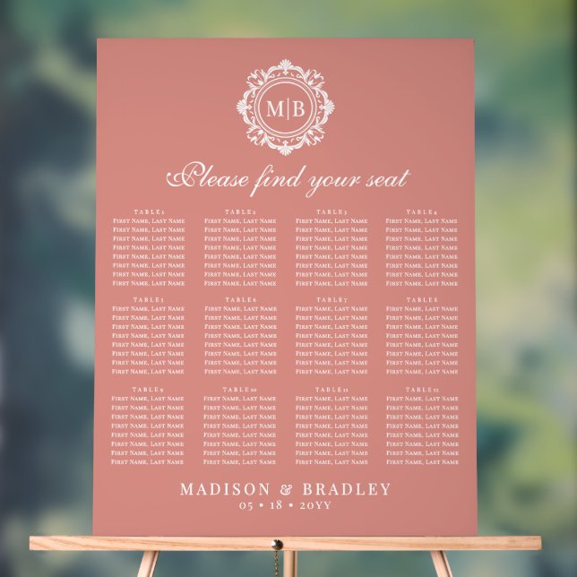 Ornate Floral Monogram Wedding Seating Chart (Neutral)