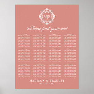 Ornate Floral Monogram Wedding Seating Chart