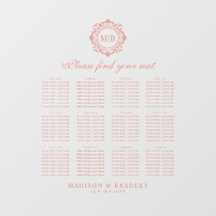 Ornate Floral Monogram Wedding Seating Chart Window Cling