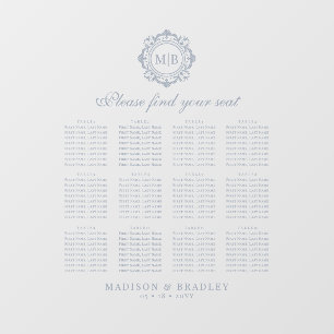 Ornate Floral Monogram Wedding Seating Chart Window Cling
