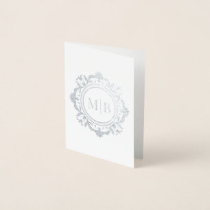 Ornate Floral Monogram Wedding Thank You Foil Card