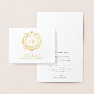 Ornate Floral Monogram Wedding Thank You Foil Card