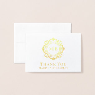 Ornate Floral Monogram Wedding Thank You Foil Card