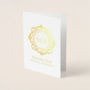 Ornate Floral Monogram Wedding Thank You Foil Card