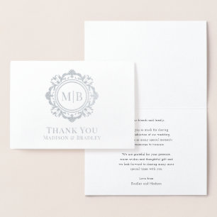 Ornate Floral Monogram Wedding Thank You Foil Card