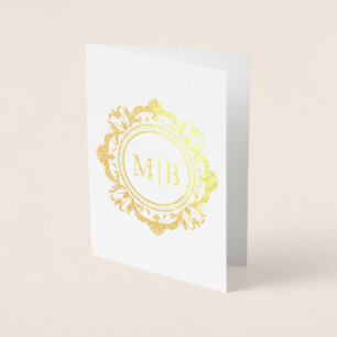 Ornate Floral Monogram Wedding Thank You Foil Card