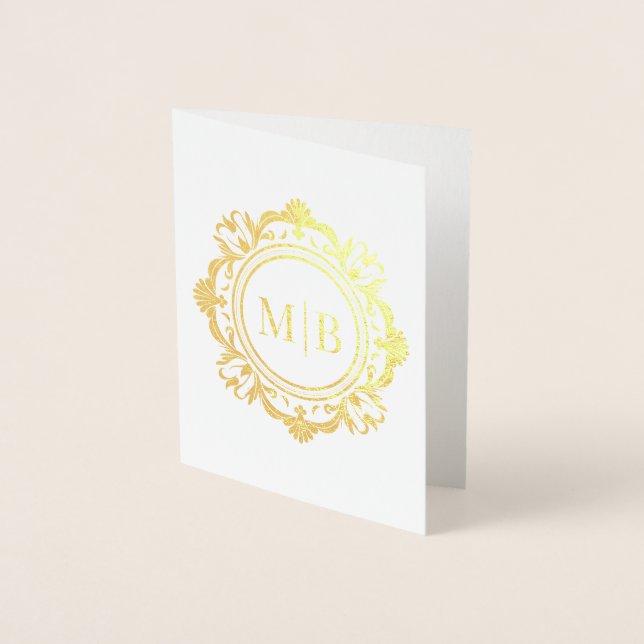 Ornate Floral Monogram Wedding Thank You Foil Card (Front)