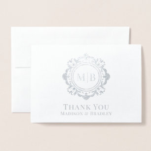 Ornate Floral Monogram Wedding Thank You Foil Card