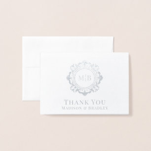 Ornate Floral Monogram Wedding Thank You Foil Card