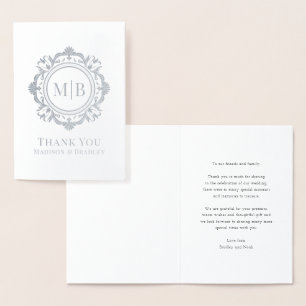 Ornate Floral Monogram Wedding Thank You Foil Card